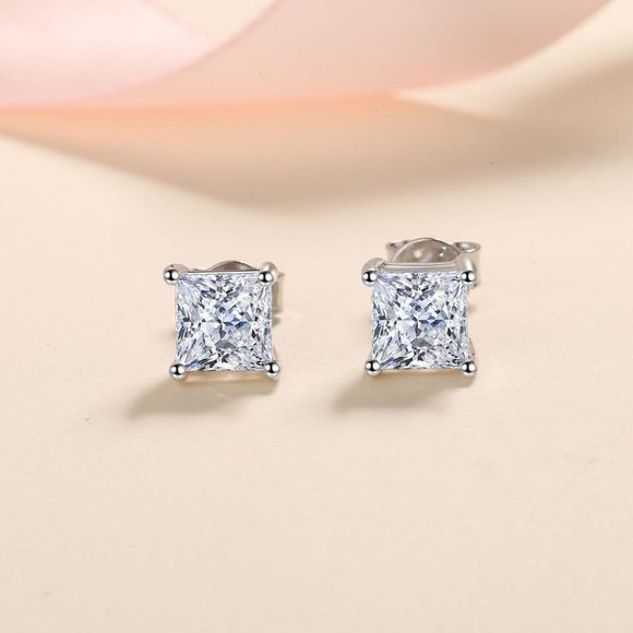 Certified 4ct. t.w. Diamond Moissanite Princess Cut Stud Earrings NEW - Picture 4 of 9